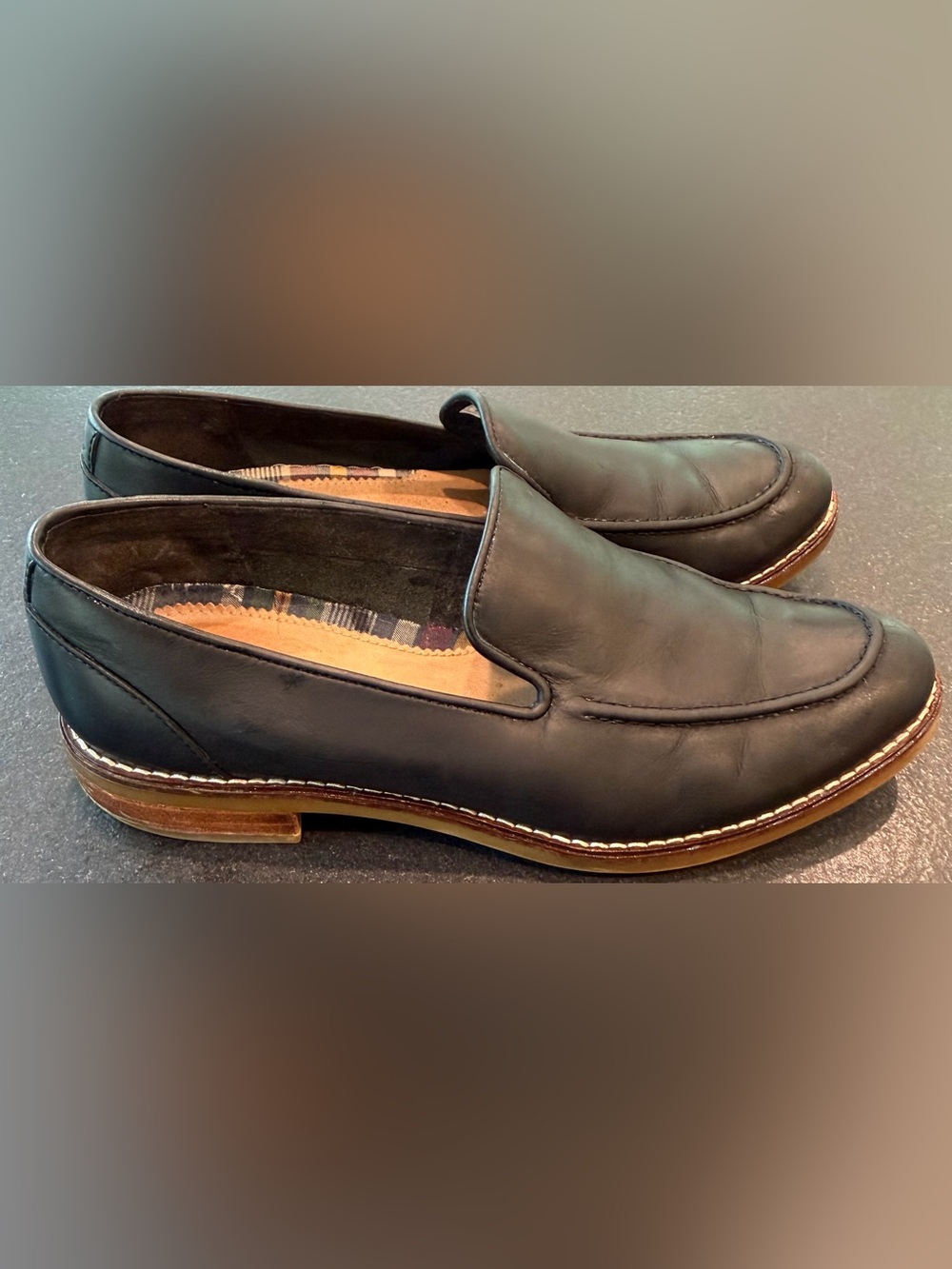 Sperry Black Leather Slip-On Loafers Plaid Lined Comfort Shoes 6.5 - Picture 6 of 11